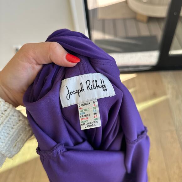 Joseph Ribkoff Cinch Side Draped Back Sleeveless Dress Purple 6 - Picture 6 of 8